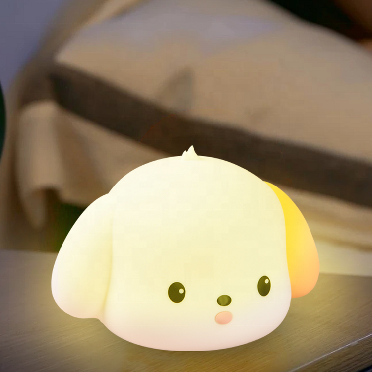 Spotted Puppy Night Light in soft silicone emitting warm cozy glow
