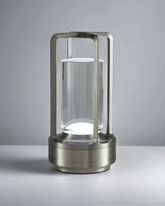 LumiHikari Crystal Lantern Lamp with aviation-grade aluminum frame and minimalist cordless design emitting soft ambient light